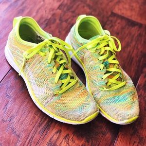 Nike Free Flyknit sneakers, RARE neon colorway 6.5